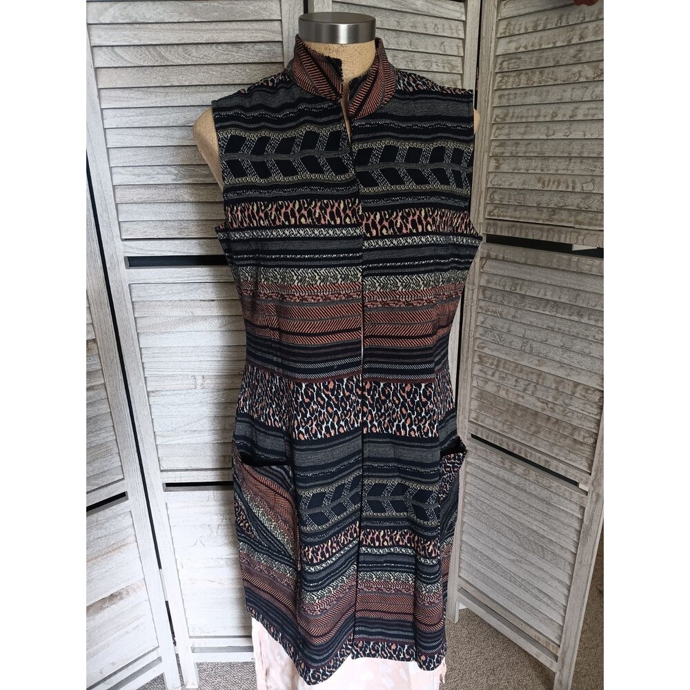 Isle by Melis Kozan Long Vest Wmn's Sz. S Open Front Woven Stripes Oversized EUC
